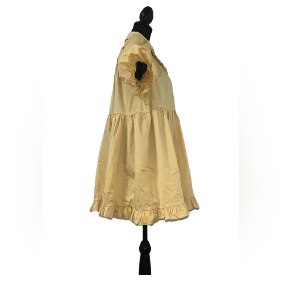 SISTER JANE Woman’s Yellow Puff Sleeve Collard with Bow Mini Dress - Picture 2 of 6